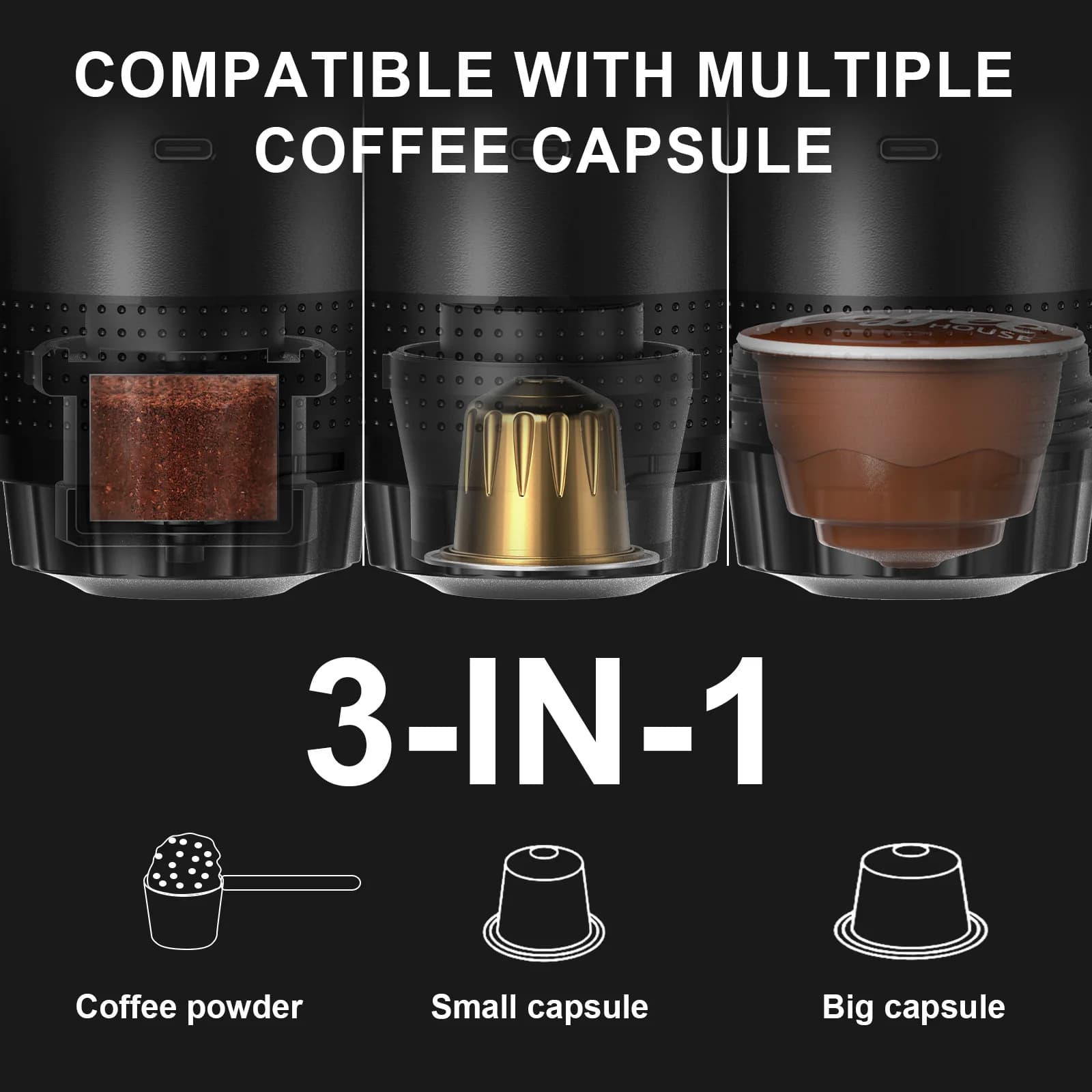 Bærbar 3-i-1 espresso kaffemaskin
