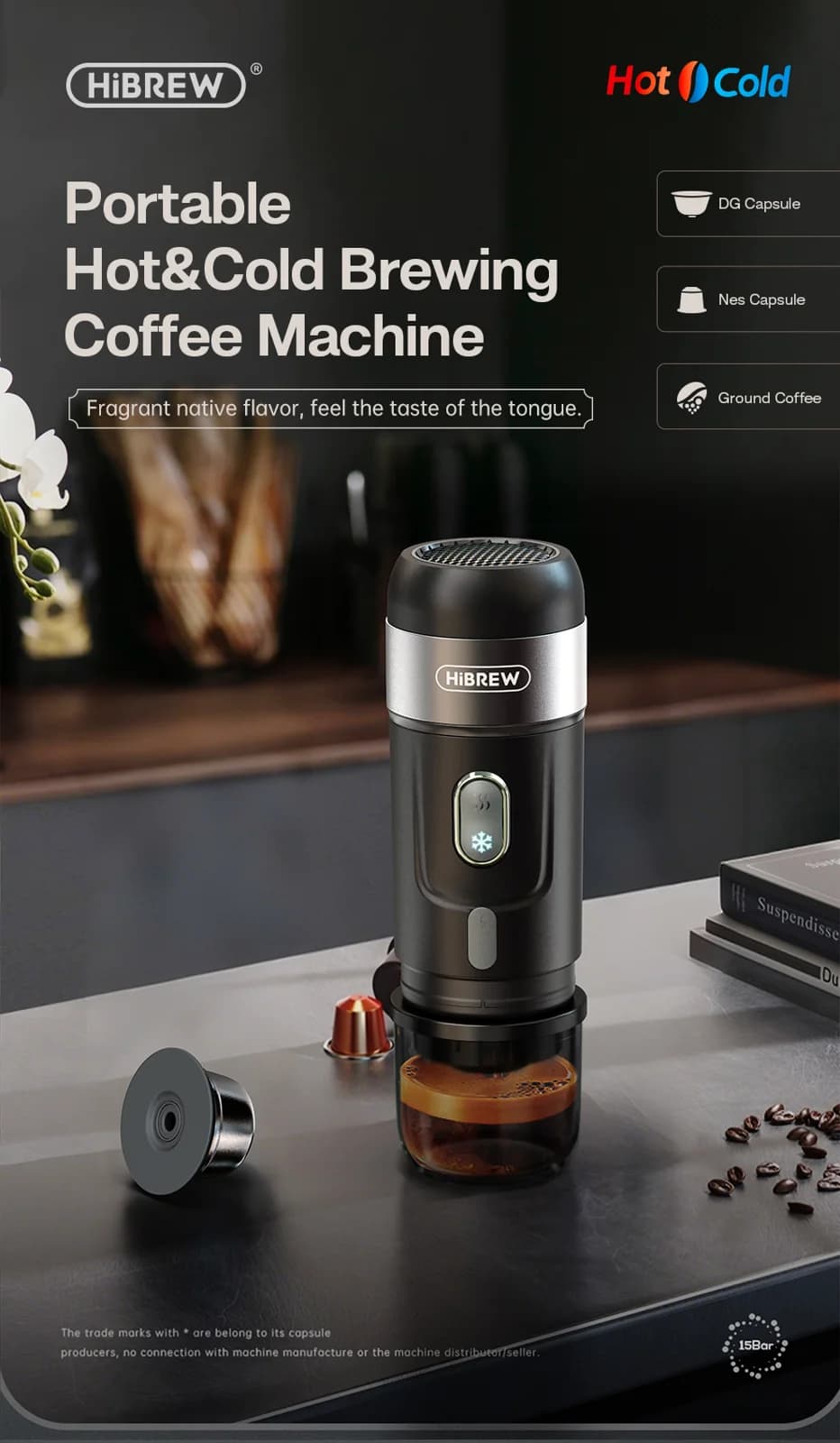Bærbar kaffemaskin for kapsel- og filterkaffe
